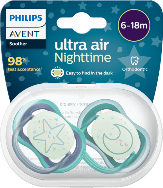 Ty ngậm thông khí ban đêm Philips Avent (SCF376/13, 6-18M, vỉ đôi)