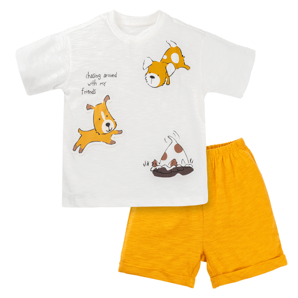 Bộ bé trai ngắn BST Cún con Animo HN1224007 (9M-6Y,Trắng)