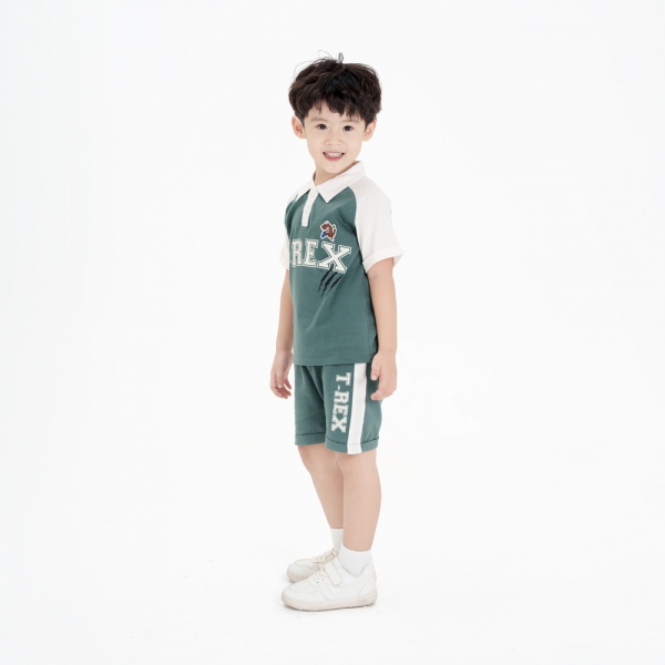 Bộ Polo bé trai ngắn BST T-Rex Animo HN1224005 (9M-6Y,Xanh)