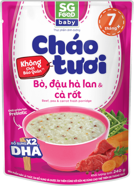 Cháo tươi Baby bò đậu hà lan cà rốt, SG Food, 7 tháng, 240g