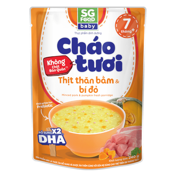 Cháo tươi Baby thịt thăn bằm bí đỏ, SG Food, 7 tháng, 240g