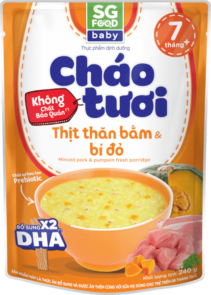 Cháo tươi Baby thịt thăn bằm bí đỏ, SG Food, 7 tháng, 240g