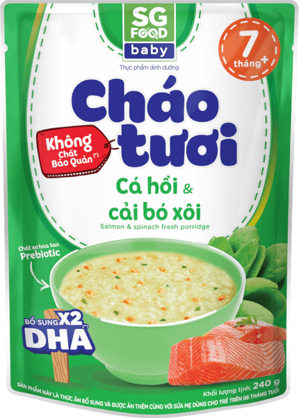 Cháo tươi Baby cá hồi cải bó xôi, SG Food, 7 tháng, 240g