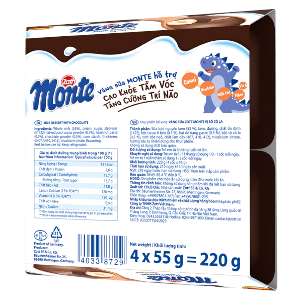 Combo 2 Váng sữa Zott Monte hương Sô cô la 4x55g