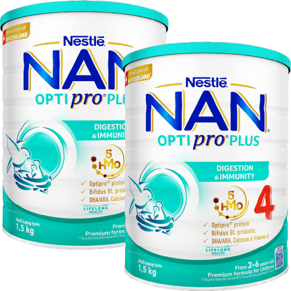Combo 2 Sữa Nan Optipro PLUS 4 1.5kg, với 5HMO, Công thức từ Thụy Sĩ (2-6 tuổi)