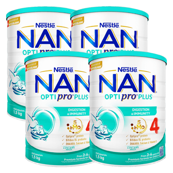Combo 4 Sữa Nan Optipro PLUS 4 1.5kg, với 5HMO, Công thức từ Thụy Sĩ (2-6 tuổi)