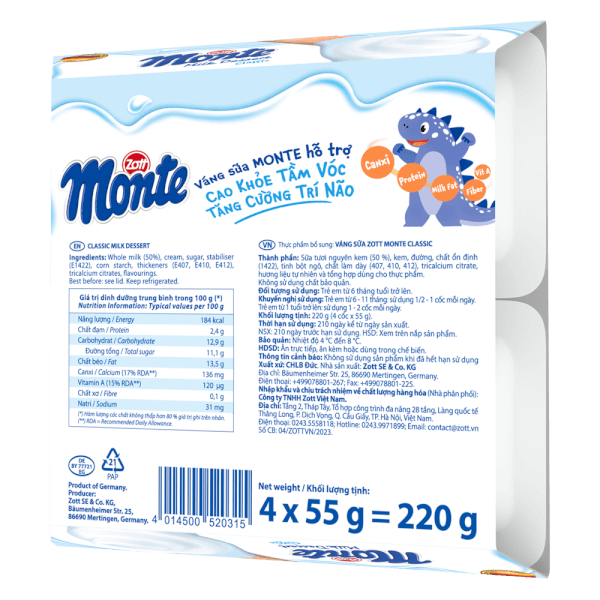 Combo 2 Váng sữa Zott Monte vị Classic (4x55g)