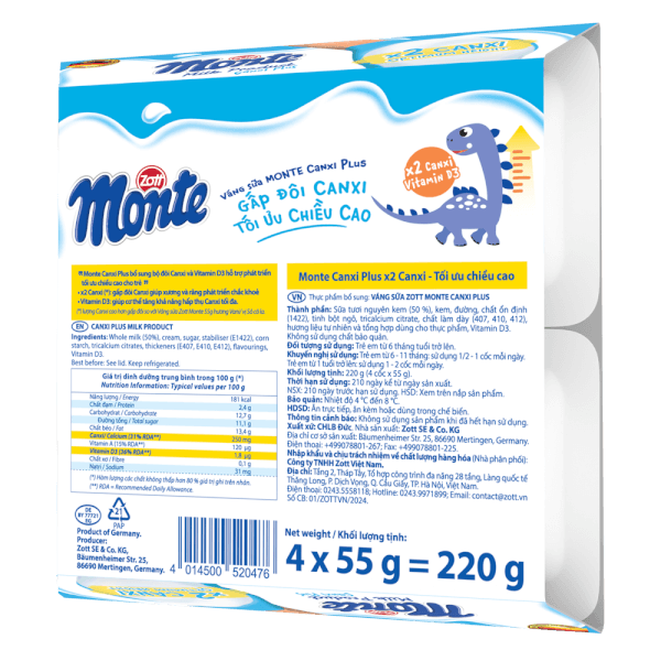 Váng sữa Zott Monte Canxi Plus