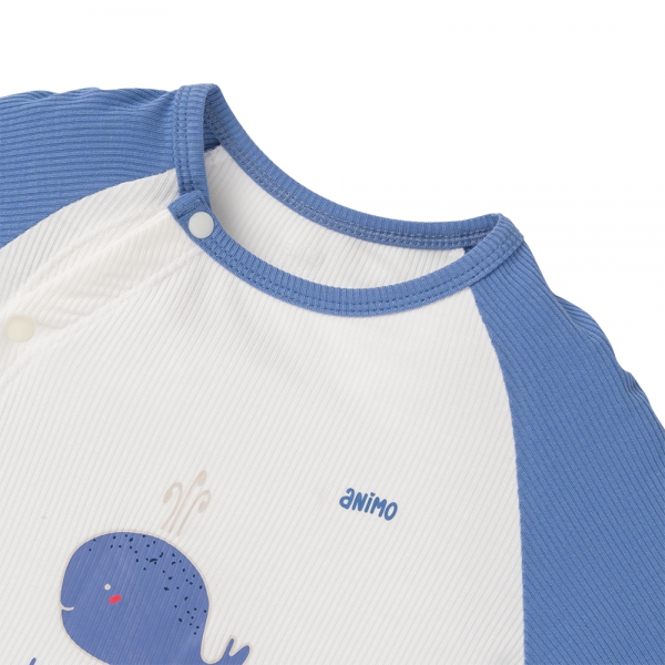 Bodysuit rayon jacquard dài Animo KV1124018 (0-12M,Xanh)