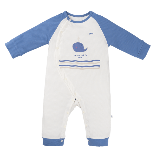 Bodysuit rayon jacquard dài Animo KV1124018 (0-12M,Xanh)