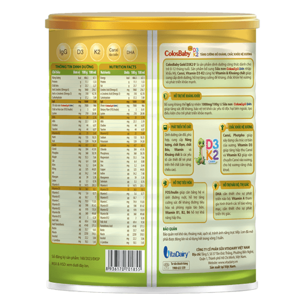 Sản phẩm dinh dưỡng công thức ColosBaby Gold D3K2 0+ 400g (0-12 tháng)
