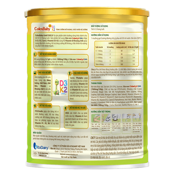 Sản phẩm dinh dưỡng công thức Colosbaby Gold D3K2 0+ 800g (0-12 tháng)