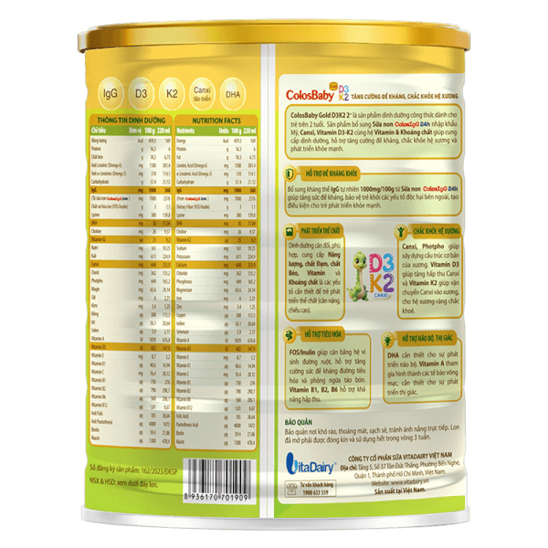 Combo 3 Sản phẩm dinh dưỡng công thức Colosbaby Gold D3K2 2+ 800g - S