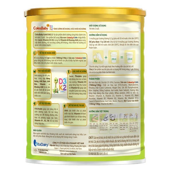 Combo 3 Sản phẩm dinh dưỡng công thức Colosbaby Gold D3K2 2+ 800g - S