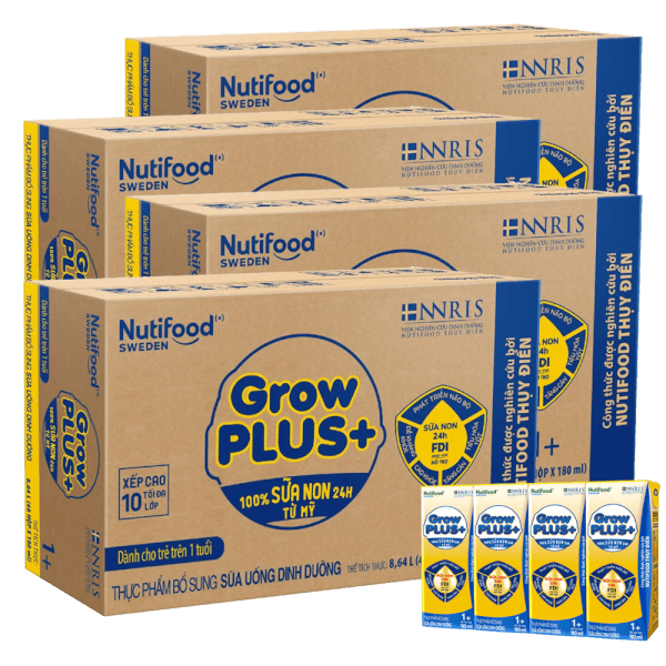 Combo 4 Thùng Sữa GrowPLUS+ Sữa non Vàng 1+ 180ml (lốc 4 hộp)