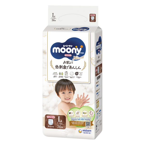 Combo 4 gói Bỉm tã quần Moony Natural size L 36 miếng (9-14kg)