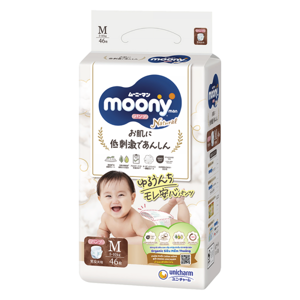 Tã quần Moony Natural/Moony Dịu nhẹ (M, 46 miếng) (giao bao bì ngẫu nhiên)