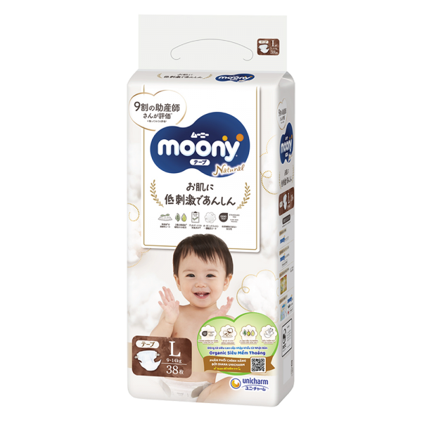 Tã dán Moony Natural/Moony Dịu nhẹ (L, 38 miếng) (giao bao bì ngẫu nhiên)