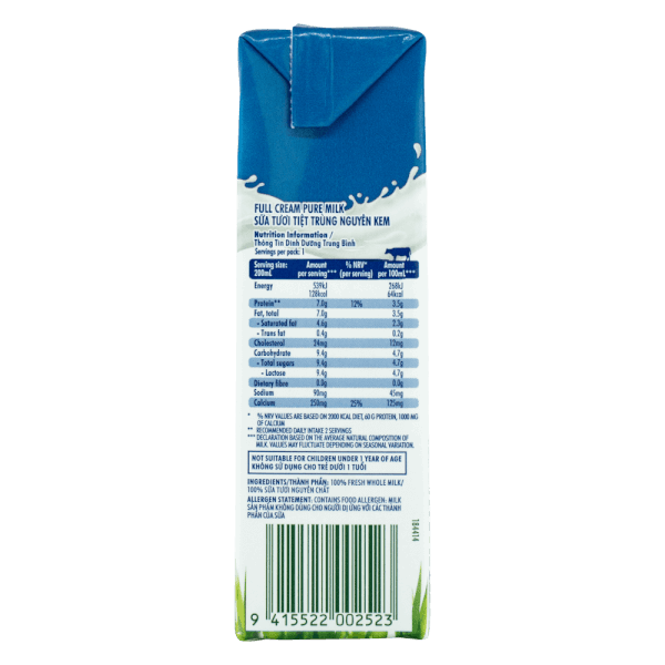 Sữa tươi tiệt trùng Nguyên kem nhãn hiệu Meadow Fresh 200ML (Lốc 3 hộp)