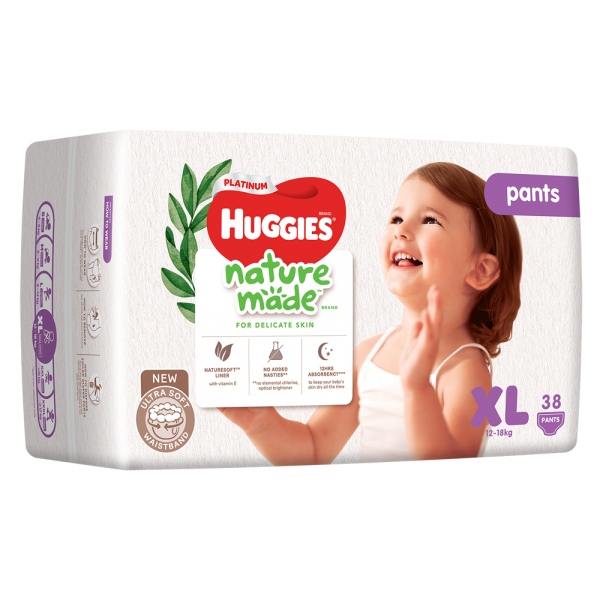 Combo 2 gói Bỉm tã quần Huggies Platinum Nature Made size XL 38 miếng (12-18kg)