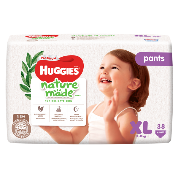 Bỉm tã quần Huggies Platinum Nature Made size XL 38 miếng (12-18kg) (giao bao bì ngẫu nhiên)