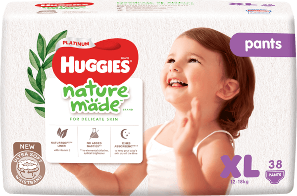 Bỉm tã quần Huggies Platinum Nature Made size XL 38 miếng (12-18kg) (giao bao bì ngẫu nhiên)
