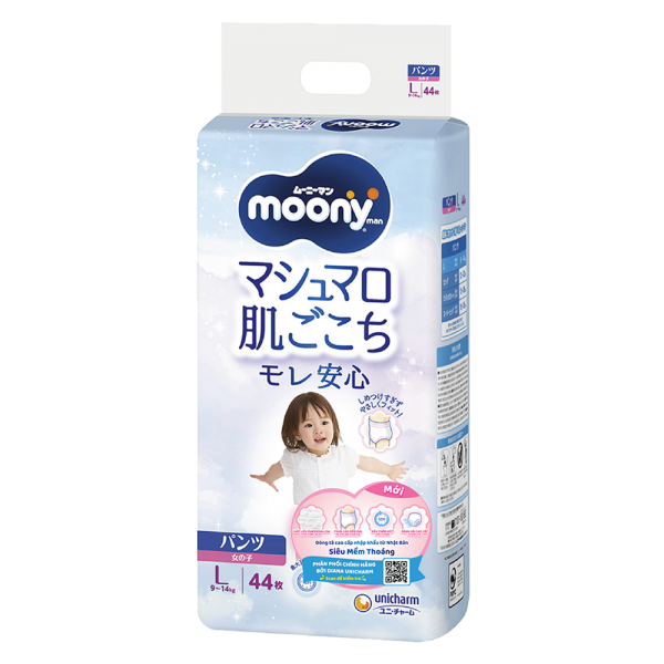 Bỉm tã quần Moony bé gái size L 44 miếng (9-14kg) (giao bao bì ngẫu nhiên)