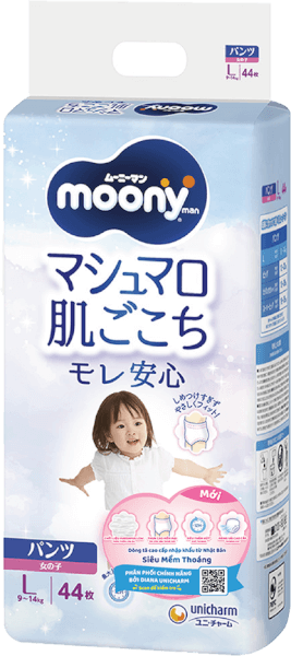 Bỉm tã quần Moony bé gái size L 44 miếng (9-14kg) (giao bao bì ngẫu nhiên)