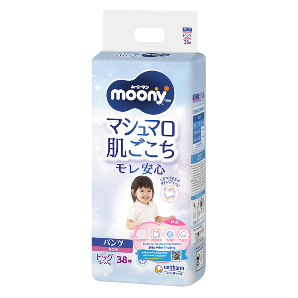 Bỉm tã quần Moony bé gái size XL 38 miếng (12-22kg) (giao bao bì ngẫu nhiên)