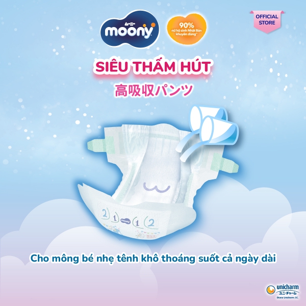 Bỉm tã dán Moony size L, 54 miếng (9-14kg) (giao bao bì ngẫu nhiên)