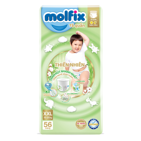 Tã quần Molfix Thiên Nhiên (XXL, 15 - 25kg, 56 miếng) (giao bao bì ngẫu nhiên)