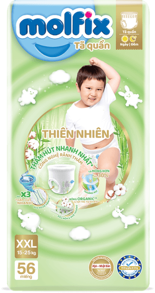 Tã quần Molfix Thiên Nhiên (XXL, 15 - 25kg, 56 miếng) (giao bao bì ngẫu nhiên)