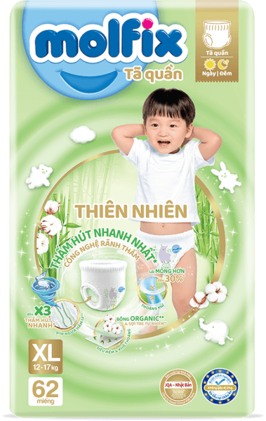 Tã quần Molfix thiên nhiên (XL, 12-17kg, 62 miếng) (giao bao bì ngẫu nhiên)