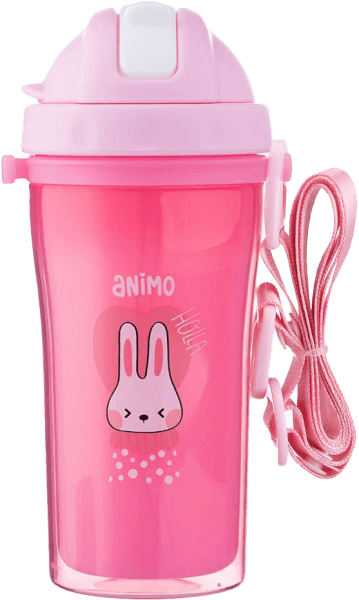Bình tập uống cách nhiệt Animo (340ml, hồng, dây đeo, RK3415)
