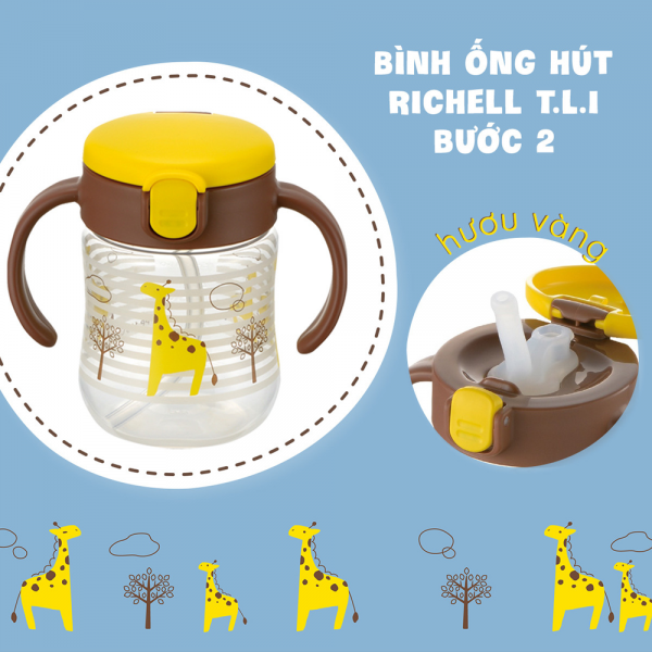 Bình ống hút TLI Richell 200ml (Vàng, RC20356)