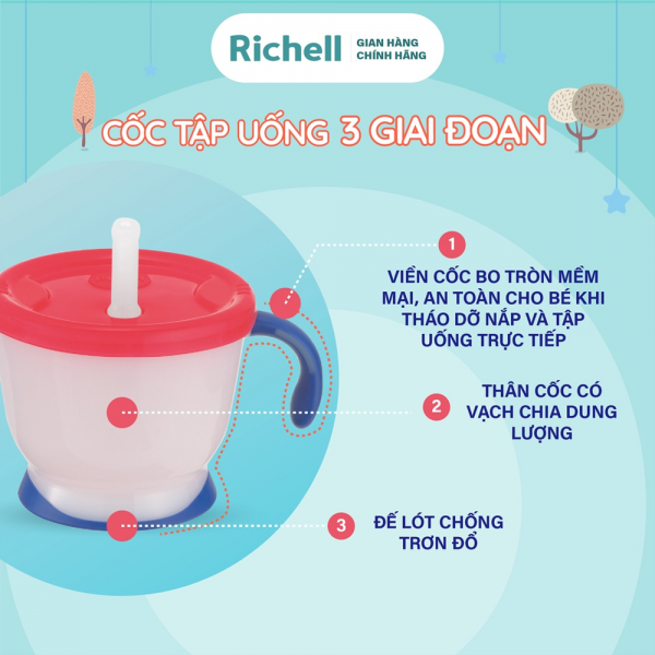 Cốc tập uống 3 giai đoạn Richell 150ml (tay xanh, RC22010)