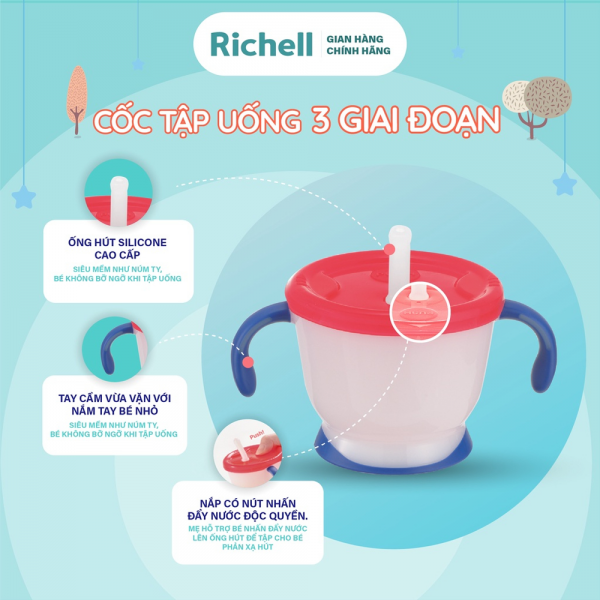 Cốc tập uống 3 giai đoạn Richell 150ml (tay xanh, RC22010)