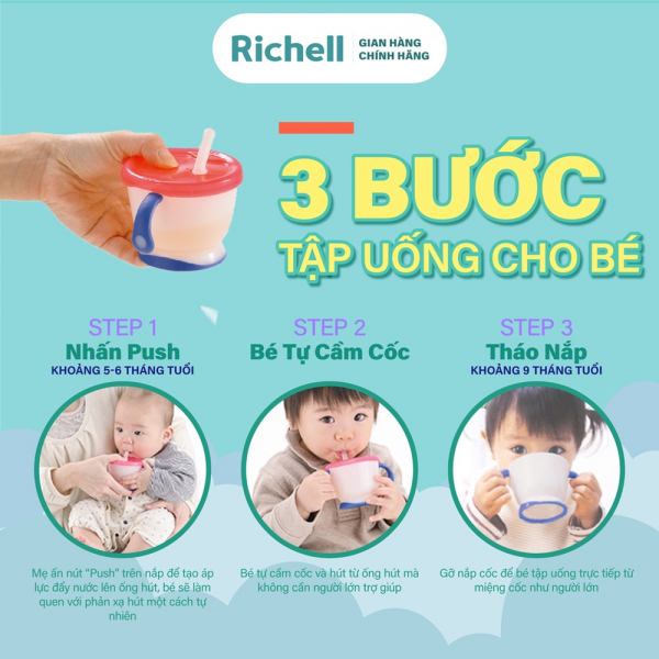Cốc tập uống 3 giai đoạn Richell 150ml (tay xanh, RC22010)