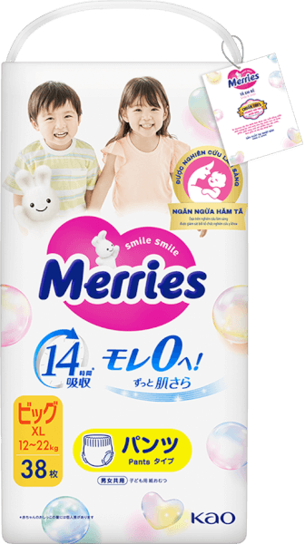 Tã quần Merries (XL, 12-22kg, 38 miếng) (giao bao bì ngẫu nhiên)