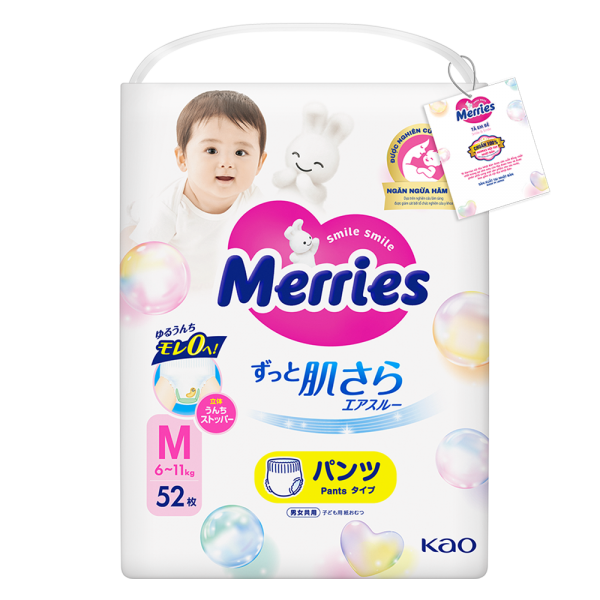 Combo 2 Tã quần Merries (M, 6-11kg, 52 miếng)