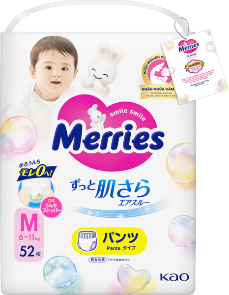 Tã quần Merries (M, 6-11kg, 52 miếng) (giao bao bì ngẫu nhiên)