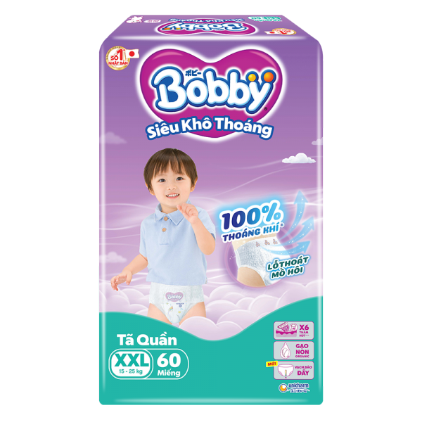 Tã quần Bobby size XXL, 60 miếng (giao bao bì ngẫu nhiên)