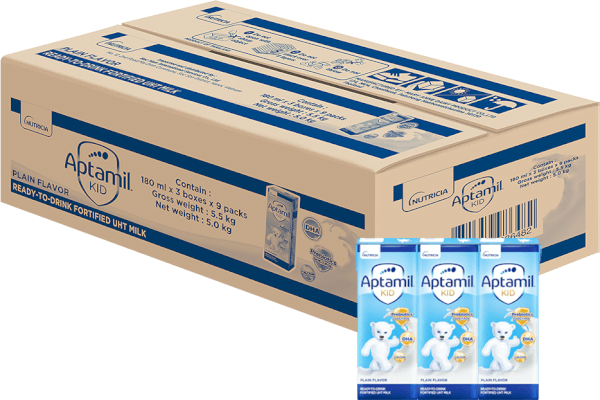 Thùng Sữa dinh dưỡng pha sẵn Aptamil Kid 180ml, lốc 3 hộp (Từ 1 tuổi)