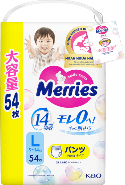 Tã quần Merries Ultra Jumbo (L, 9-14kg, 54 miếng)