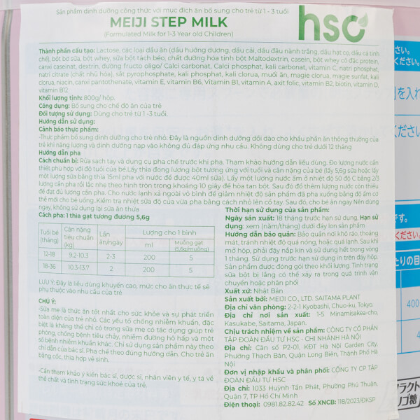 Sữa Meiji nội địa Nhật Step Milk, 1 - 3 tuổi, 800G (Giao bao bì ngẫu nhiên)