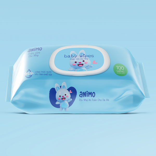 Combo 2 khăn Ướt Dịu Nhẹ Animo không mùi (100 tờ)