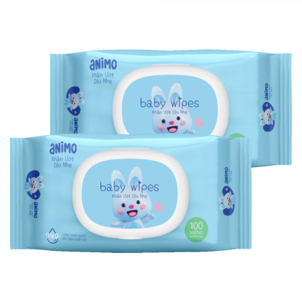 Combo 2 khăn Ướt Dịu Nhẹ Animo không mùi (100 tờ)