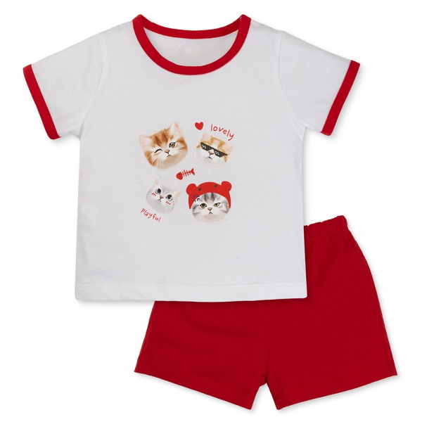 Bộ bé gái ngắn Animo Easy TX0325022 (1-4Y,Trắng-đỏ,TT02)
