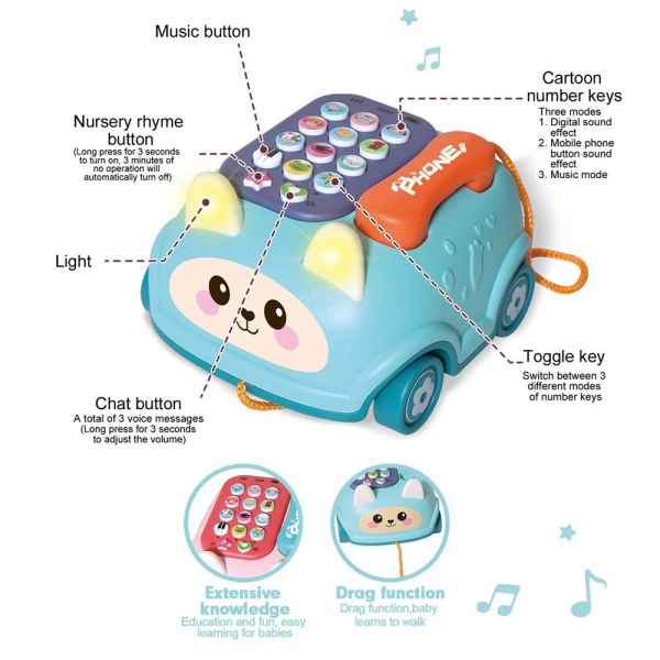 Xe điện thoại bàn hình thỏ phát nhạc dễ thương HW23177985 C412 (Xanh dương)