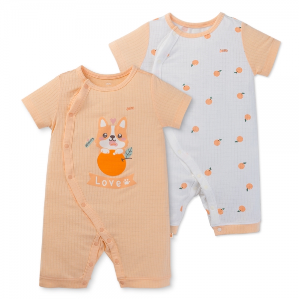 Set 2 bodysuit rayon chống muỗi đùi Animo VD0425035 (0-12M,Cam-trắng,TT06)